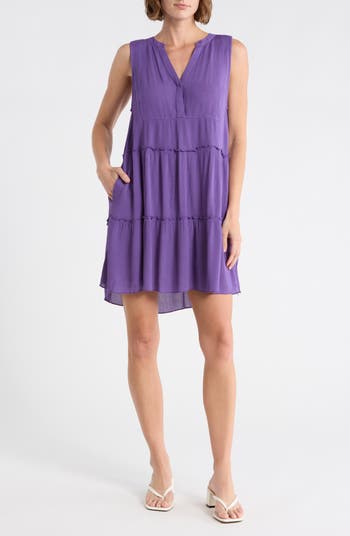 Elan Women's Tiered Gauze Cover-Up Dress - Purple - Mini dresses