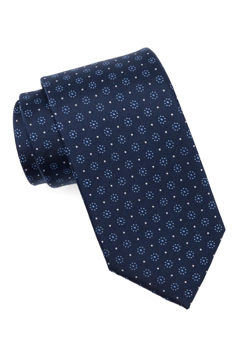Medallion Silk Tie, Main, color, NAVY