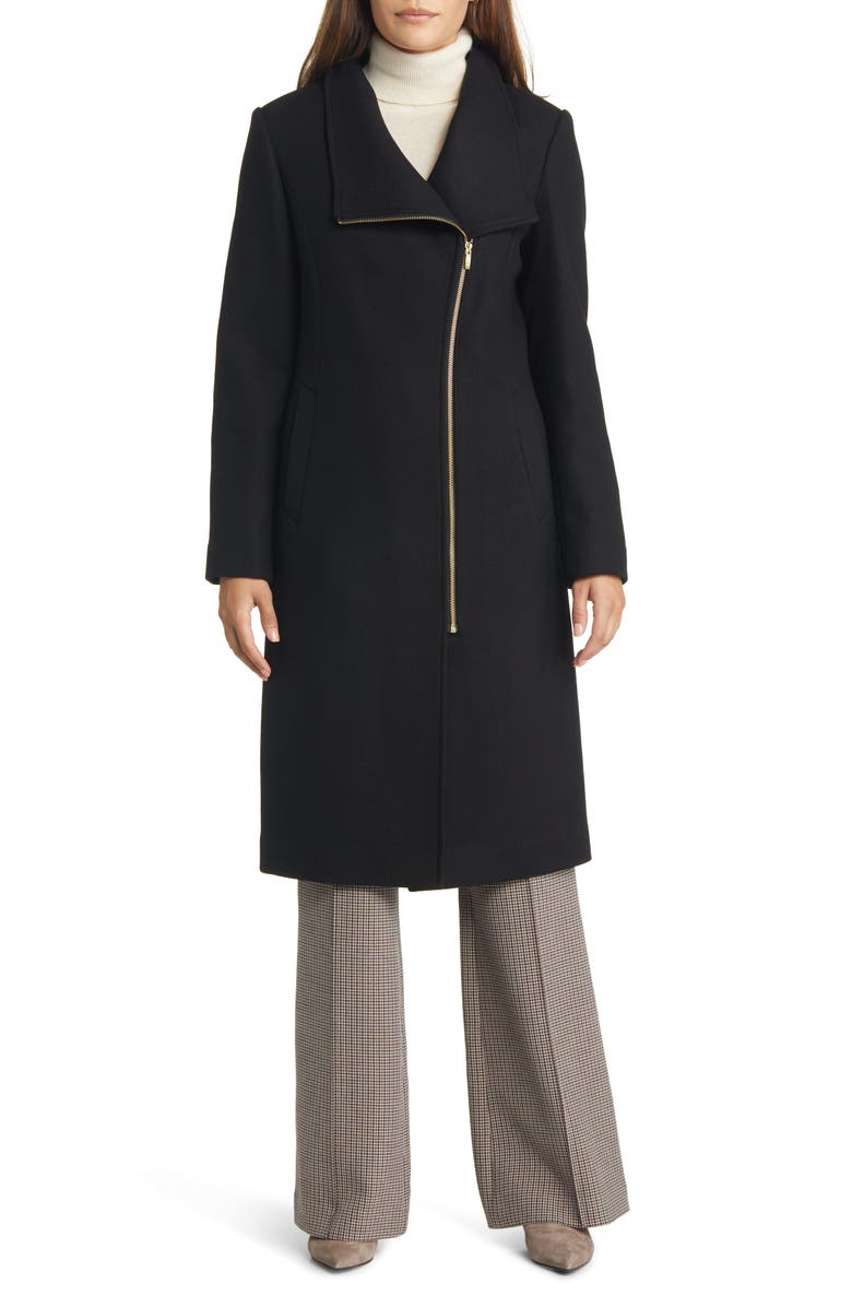 Cole Haan Signature Women's Asymmetric Zip Fine Twill Wool Blend Coat, Alternate, color, 