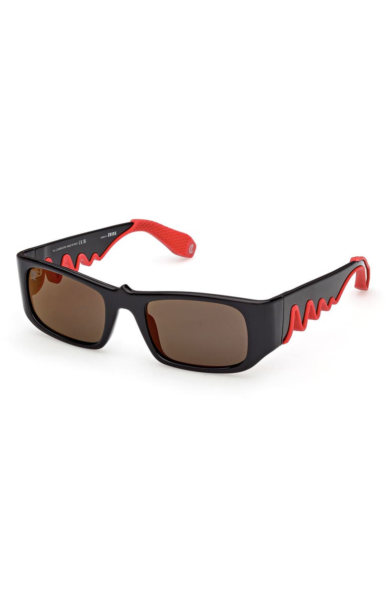 Christian Louboutin 53mm Loubishark Rectangular Sunglasses, Alternate, color, Black/ Smoke Grey/ Red Flash
