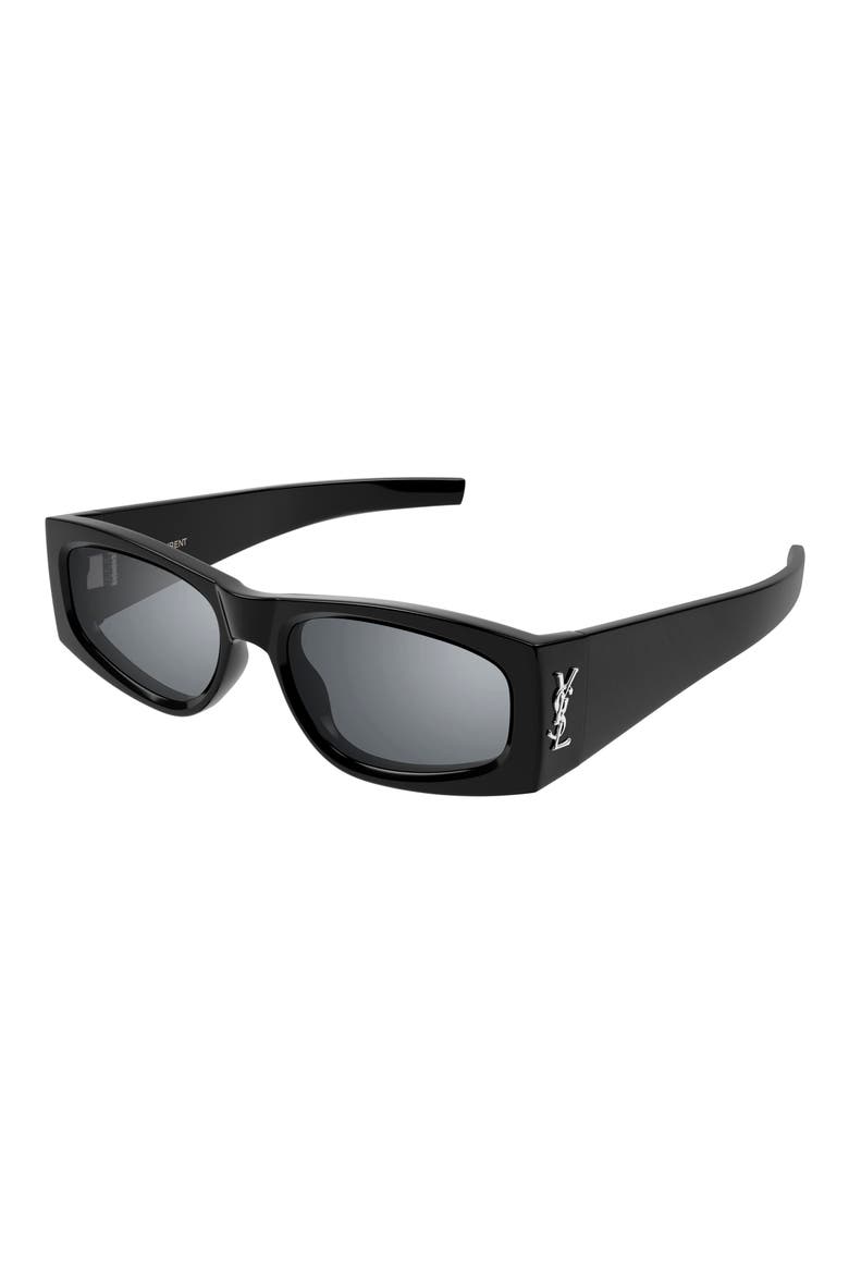 56mm Polarized Rectangular Sunglasses, Alternate, color, BLACK