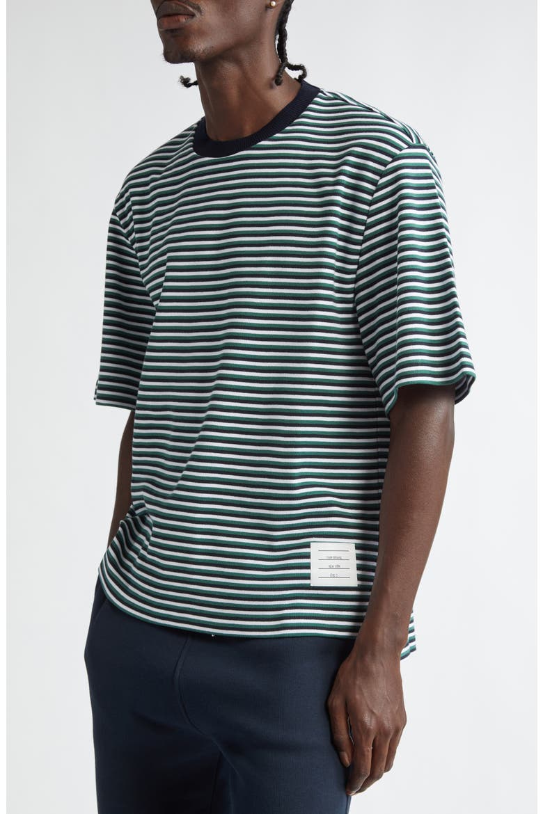 Oversize Stripe High-Low Hem Cotton T-Shirt, Alternate, color, NAVY/ GREEN/ WHITE