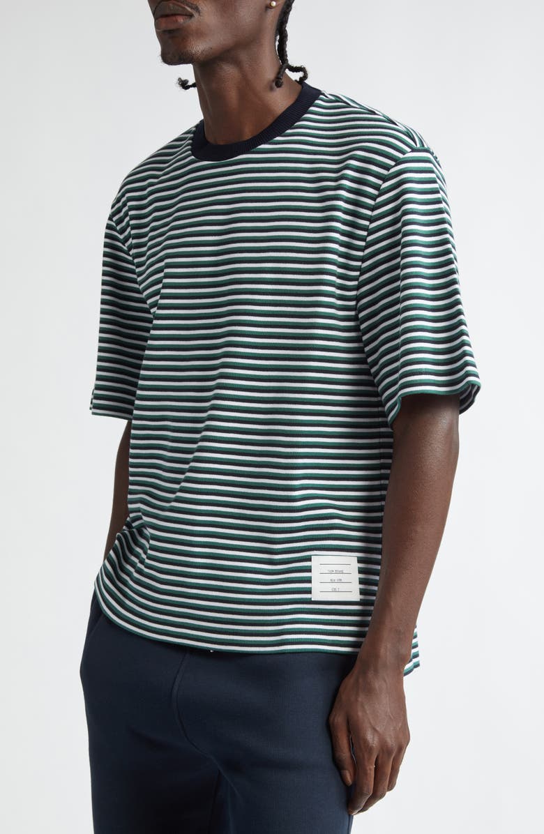 Thom Browne Oversize Stripe High-Low Hem Cotton T-Shirt, Alternate, color, 