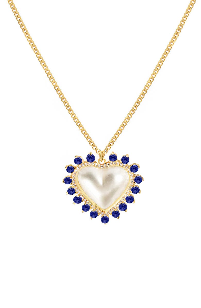 GABI RIELLE 14K Gold Plated Sterling Silver Mother-of-Pearl & Cubic Zirconia Heart Pendant Necklace, Main, color, 