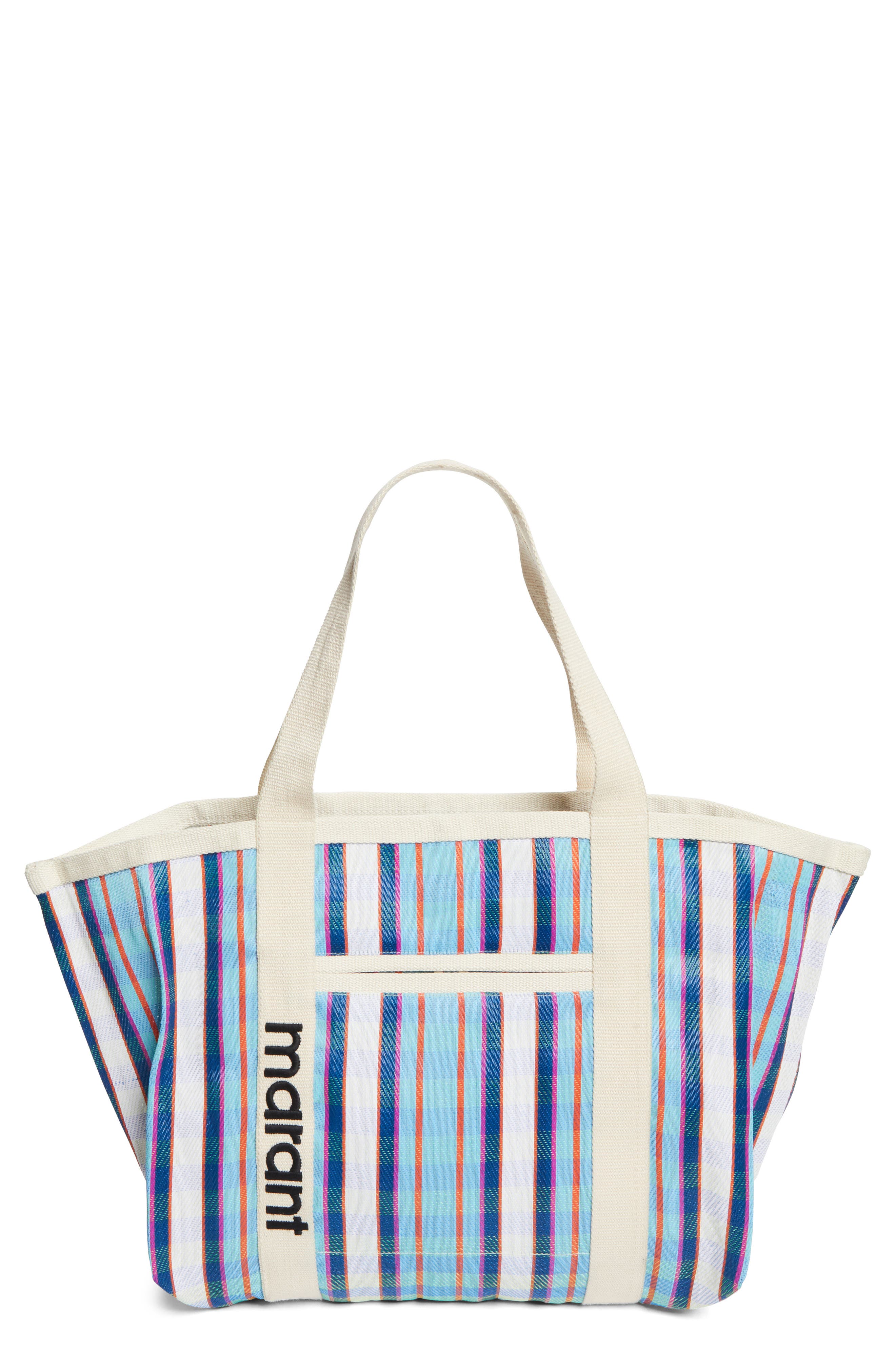 Isabel Marant Darwen Stripe Jacquard Tote, Main, color, Turquoise/ Chalk