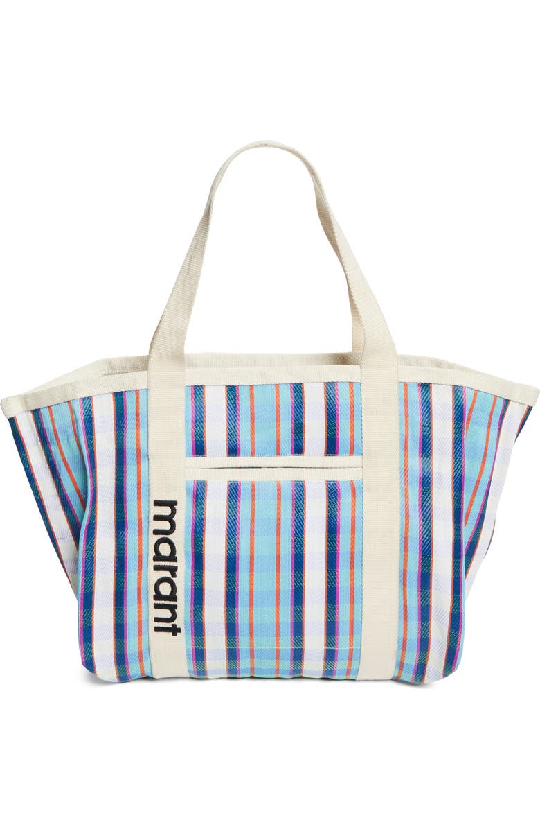 Isabel Marant Darwen Stripe Jacquard Tote, Main, color, Turquoise/ Chalk