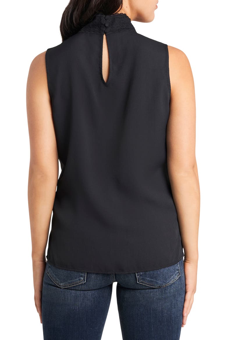 Lace Detail Sleeveless Crêpe de Chine Blouse, Alternate, color, RICH BLACK