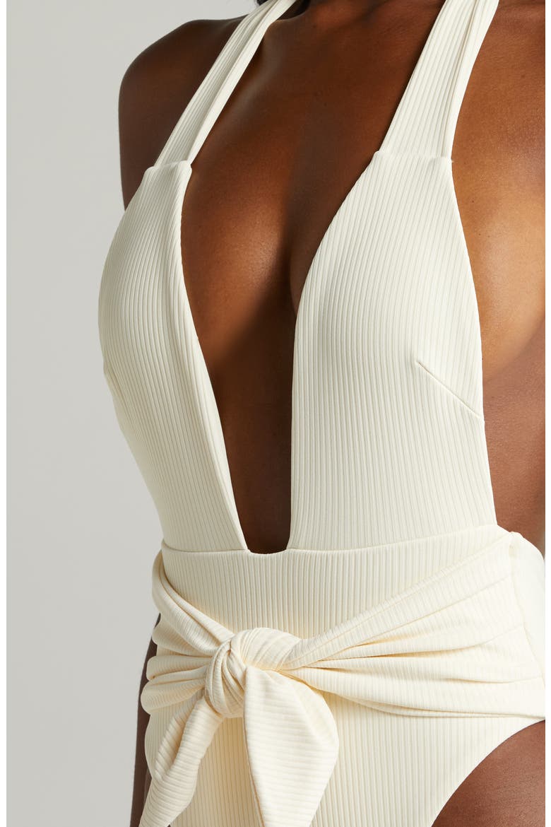 Tropez Rib Tie Waist One-Piece Swimsuit, Alternate, color, CREAM RIB