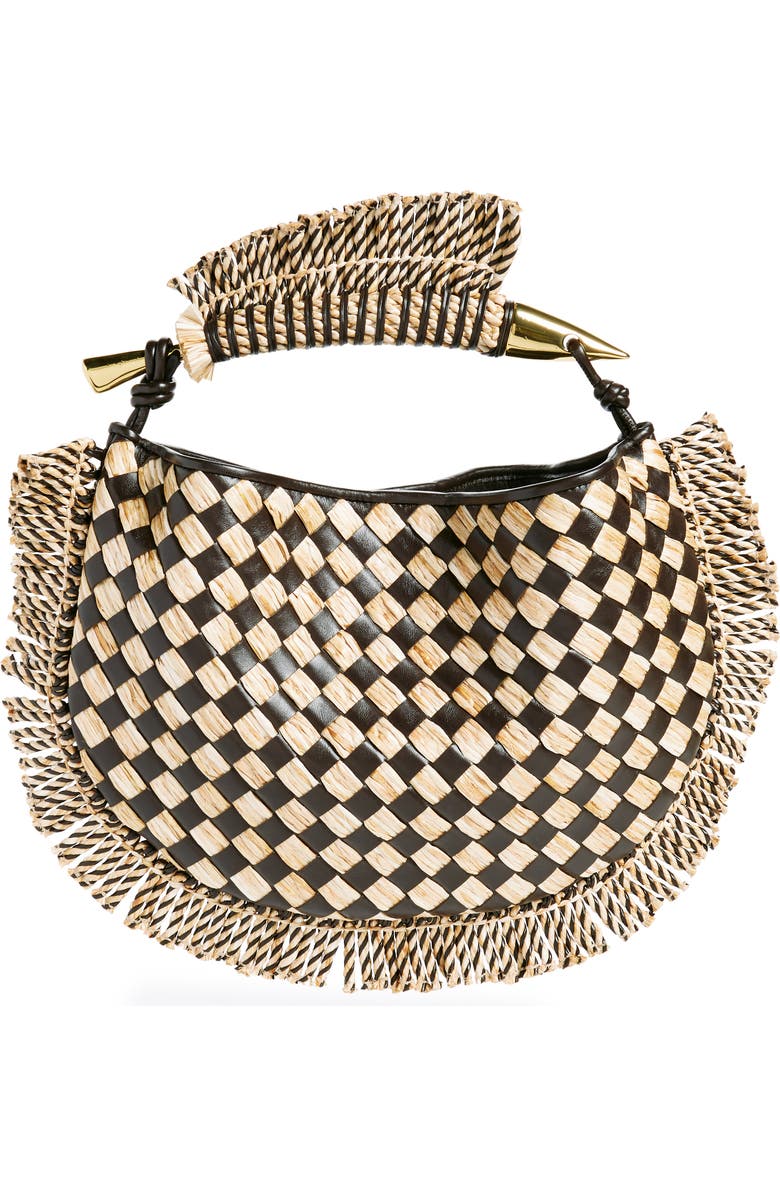 Bottega Veneta Small Sardine Intrecciato Fringe Leather & Raffia Top Handle Bag, Main, color,