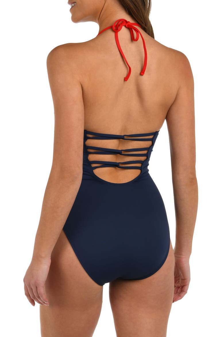 Americana Halter One-Piece Swimsuit, Alternate, color, BLUE MULTI
