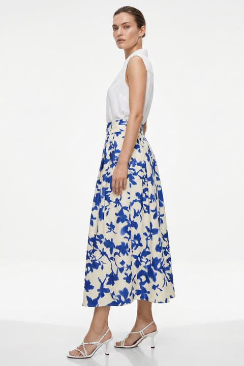 Elastic Waist Pleated Regular Midi Skirt