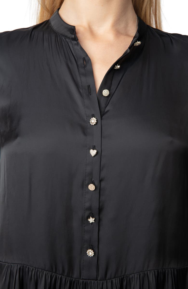 Zadig & Voltaire Randy Long Sleeve Tiered Satin Dress, Alternate, color, Black