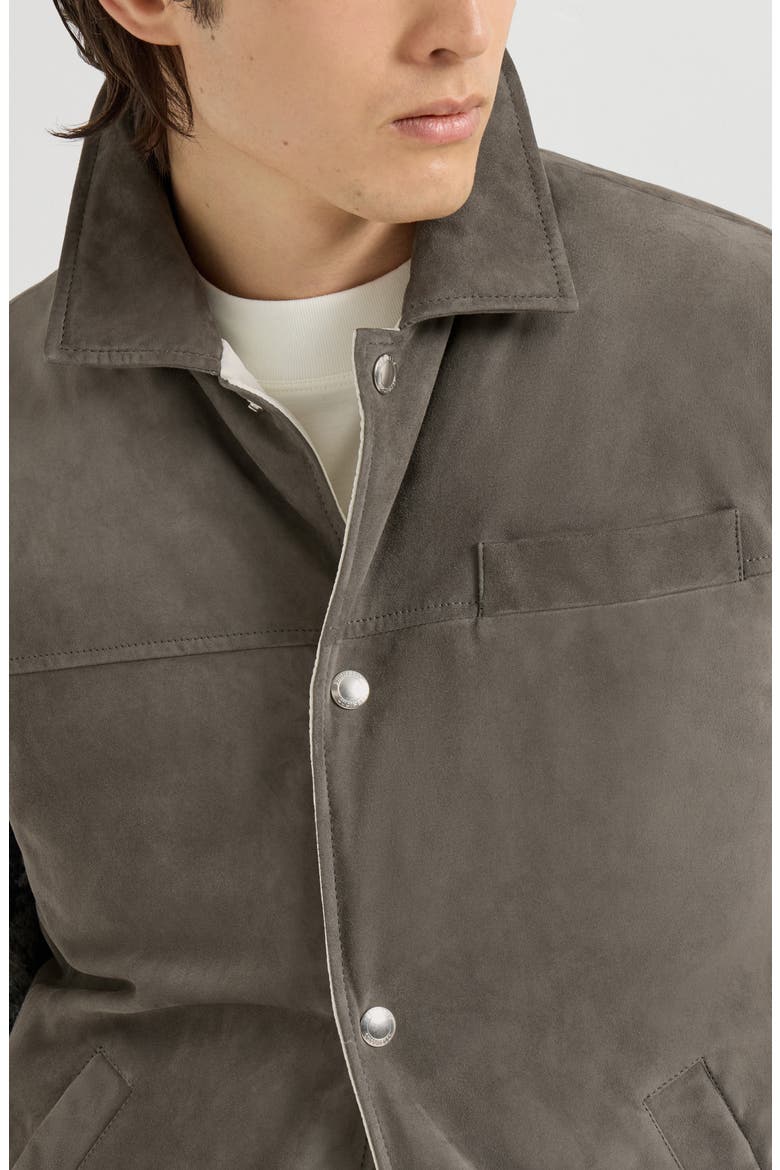 Suede down vest with shirt-style collar, Alternate, color, Grey