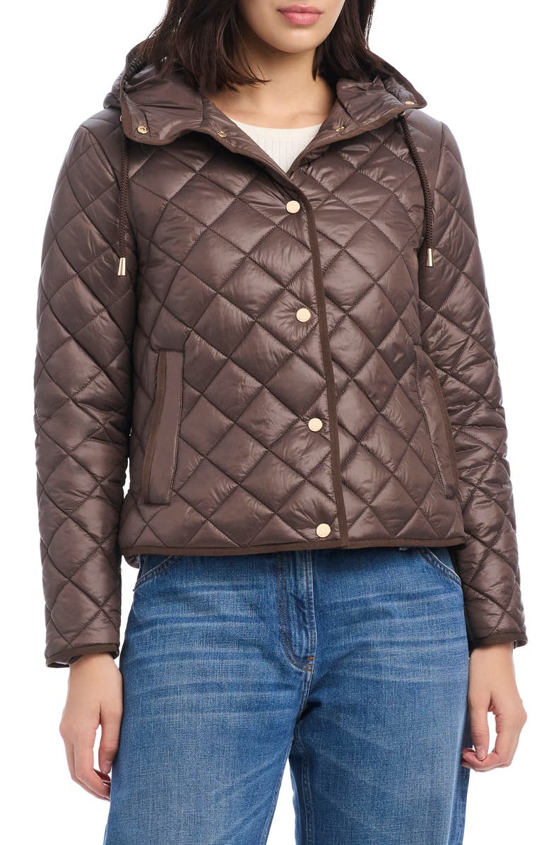 Kate Spade New York hooded quilted packable jacket, Main, color, Roasted Acorn