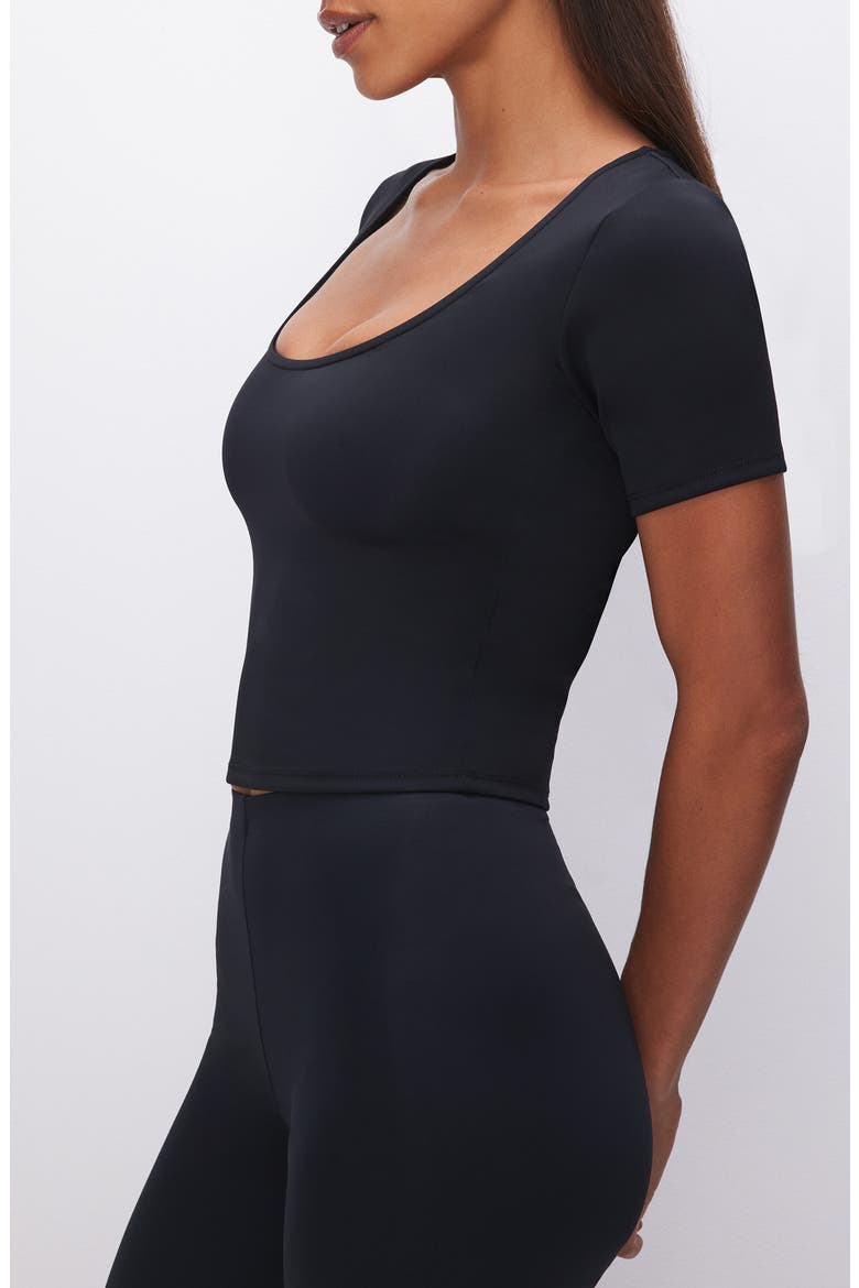 Sculpting Scoop Crop Tee, Alternate, color, BLACK001