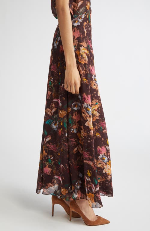 Lela Rose Floral Chiffon A-line Maxi Skirt In Brown