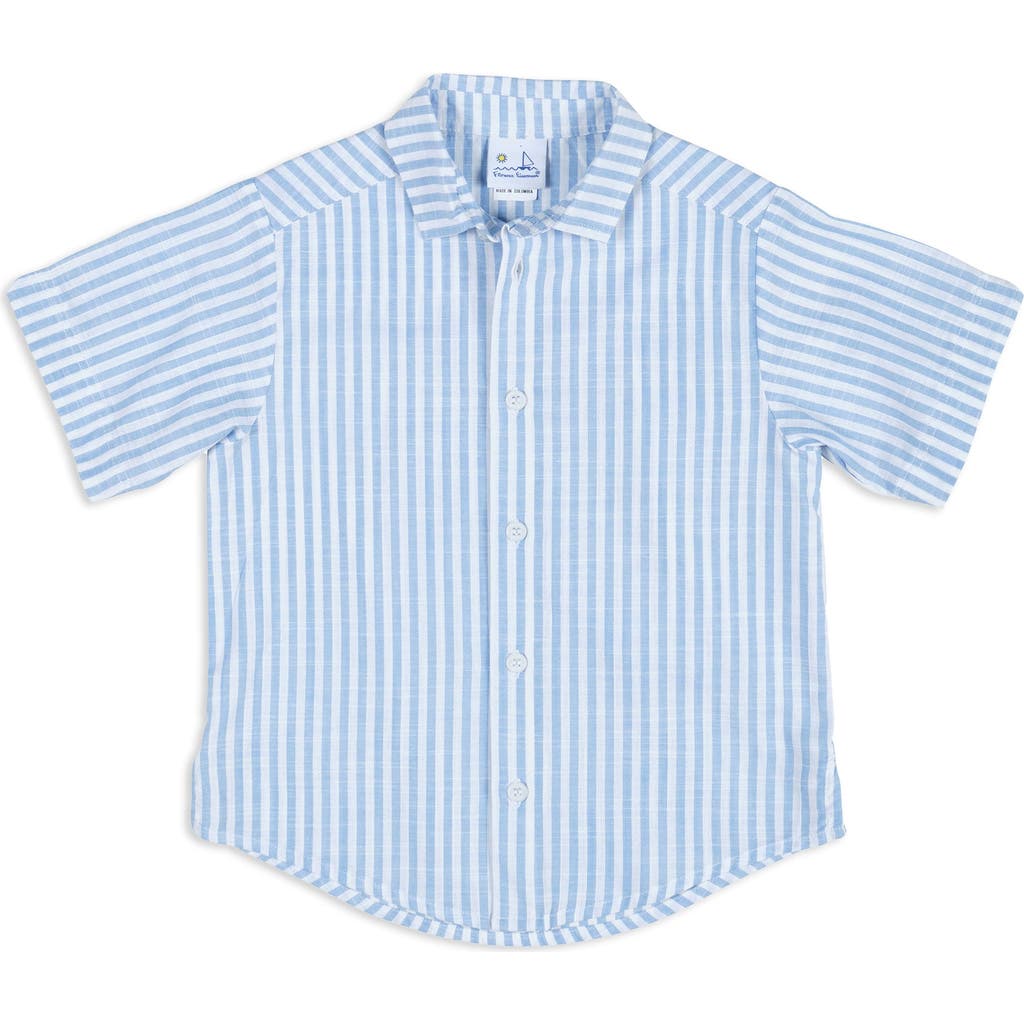 Shop Florence Eiseman Linen Look Camp Shirt In Blue/white