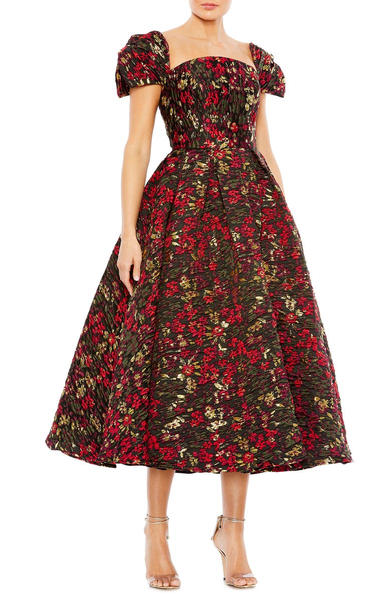 Mac Duggal Floral Brocade Cocktail Midi Dress, Main, color, 