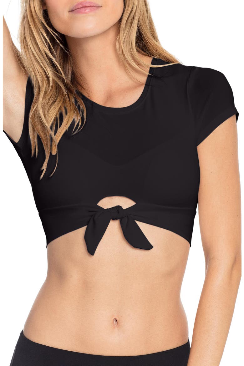 Ava Knot Front Tee Bikini Top, Main, color, BLACK