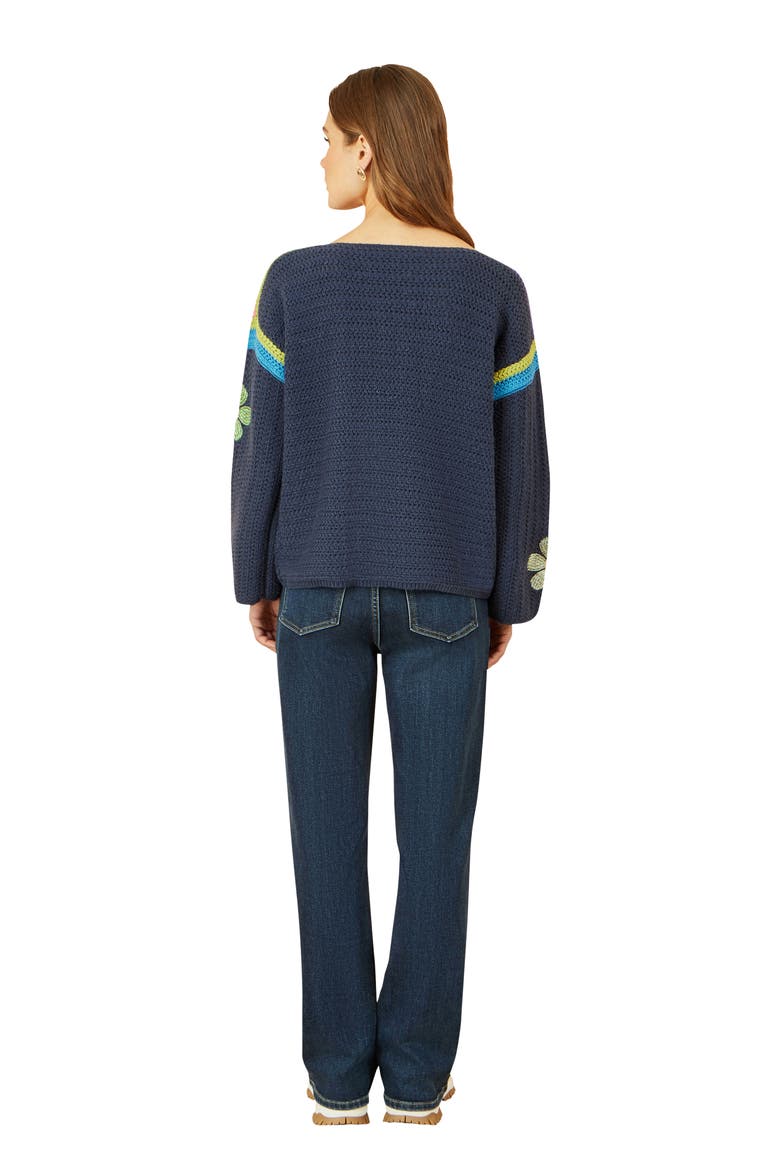 Crochet Flower Long Sleeve Jumper, Alternate, color, Navy