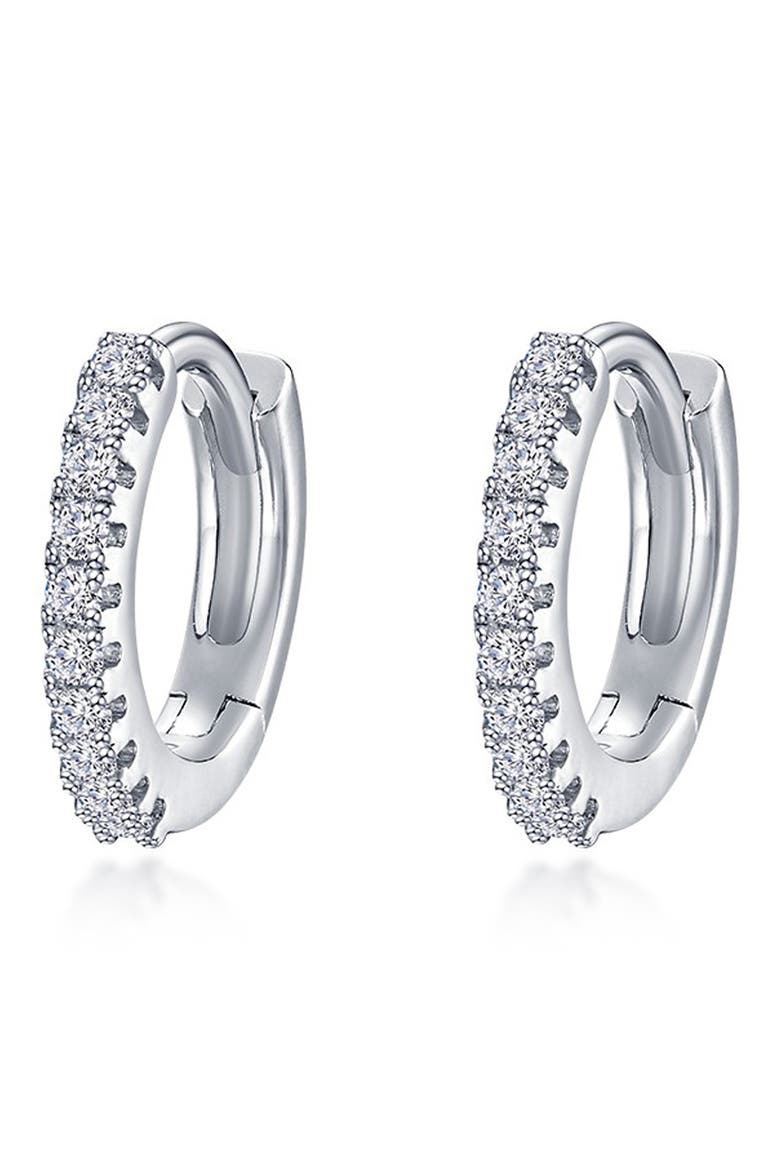 Pavé Simulated Diamond Huggie Hoop Earrings, Main, color, SILVER