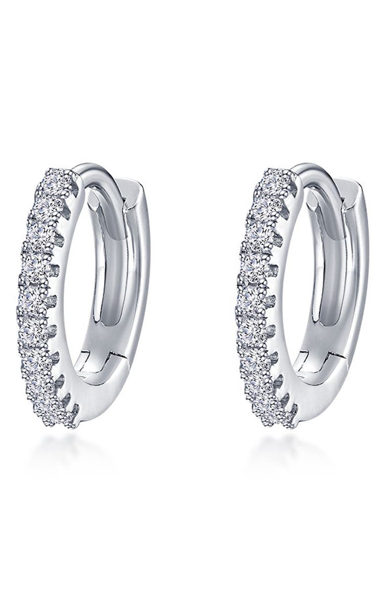 Lafonn Pavé Simulated Diamond Huggie Hoop Earrings, Main, color, Silver