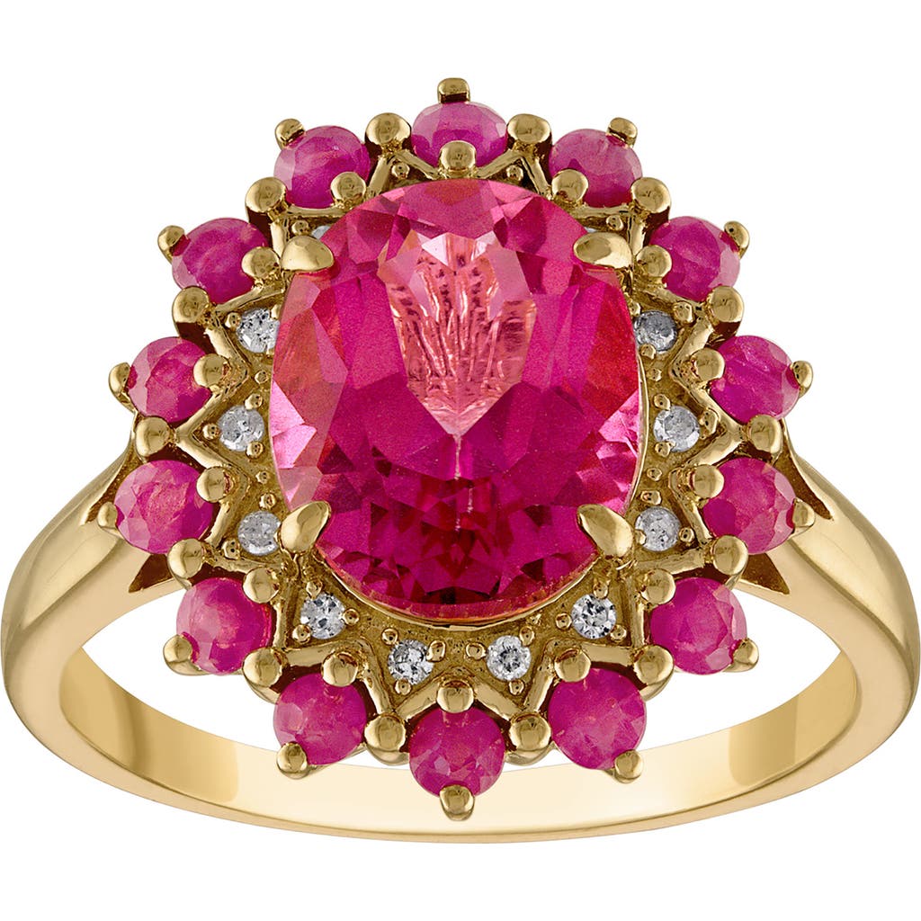 Fzn 14k Gold Over Silver Pink Topaz, Ruby & Diamond Ring In Multi