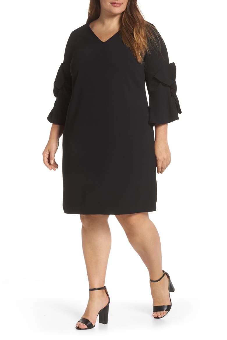 Moss Crepe Bow Shift Dress, Main, color, RICH BLACK