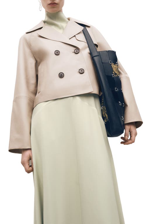 Mango Crop Leather Trench Coat In Ice Grey