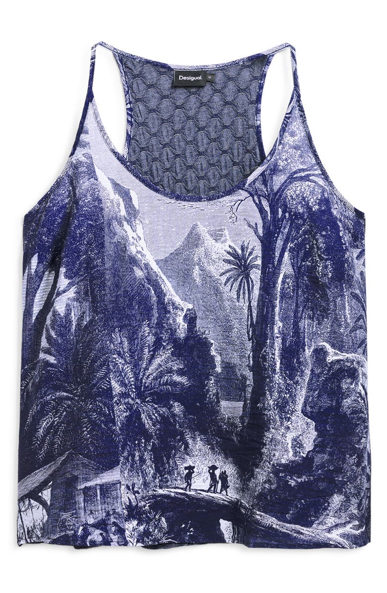 Desigual Print Tank Top, Alternate, color, Navy Blue