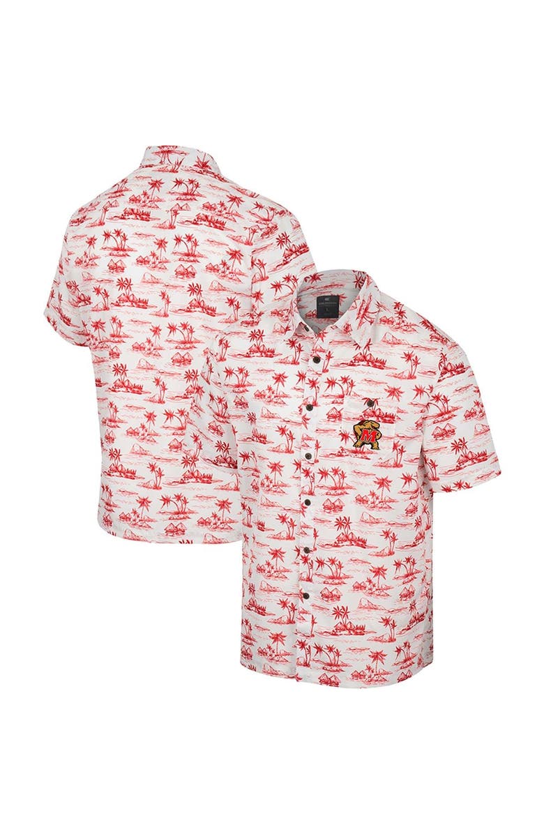 COLOSSEUM Men's Colosseum White Maryland Terrapins Spontaneous is Romantic Camp Button-Up Shirt, Main, color, 