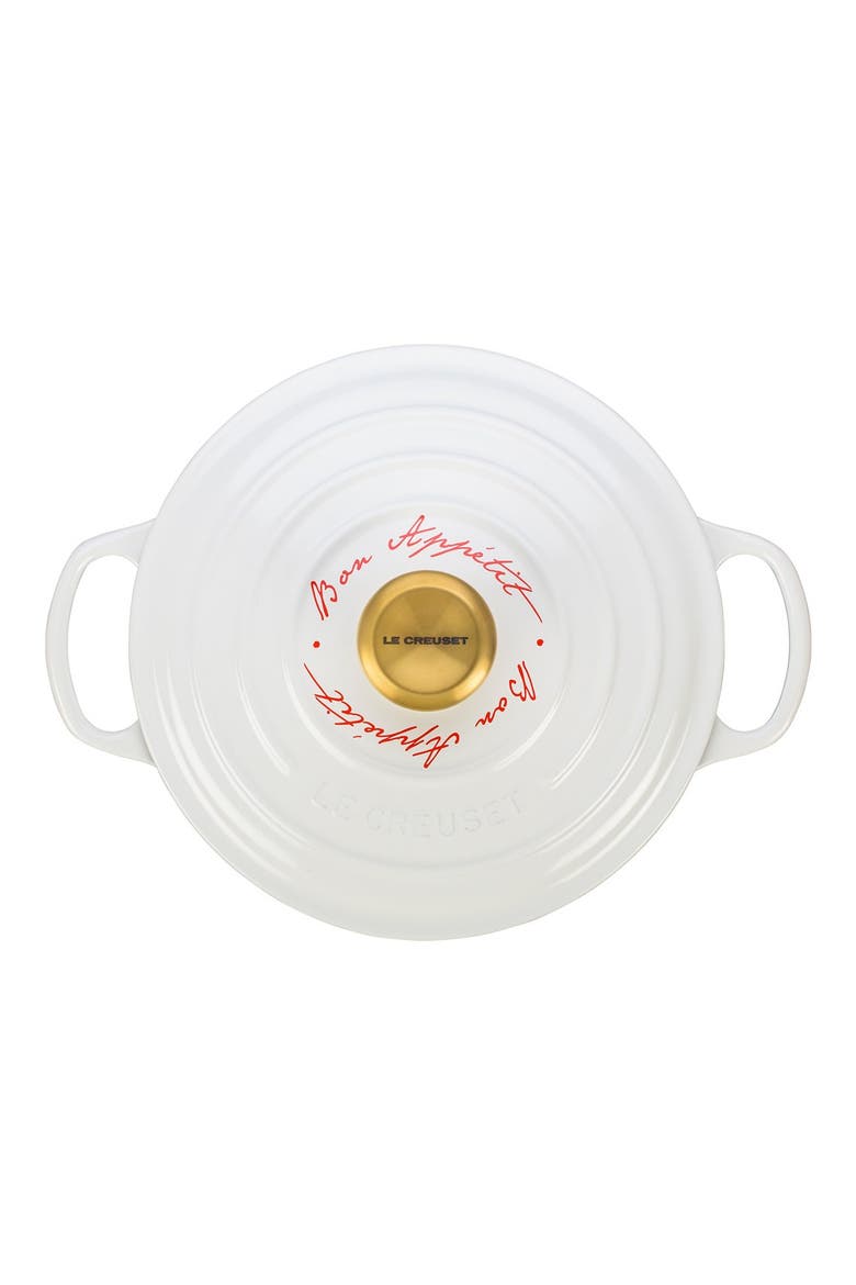 'Bon Appétit - Gold Knob' 4 1/2 Quart Round Enamel Cast Iron French/Dutch Oven, Alternate, color, WHITE