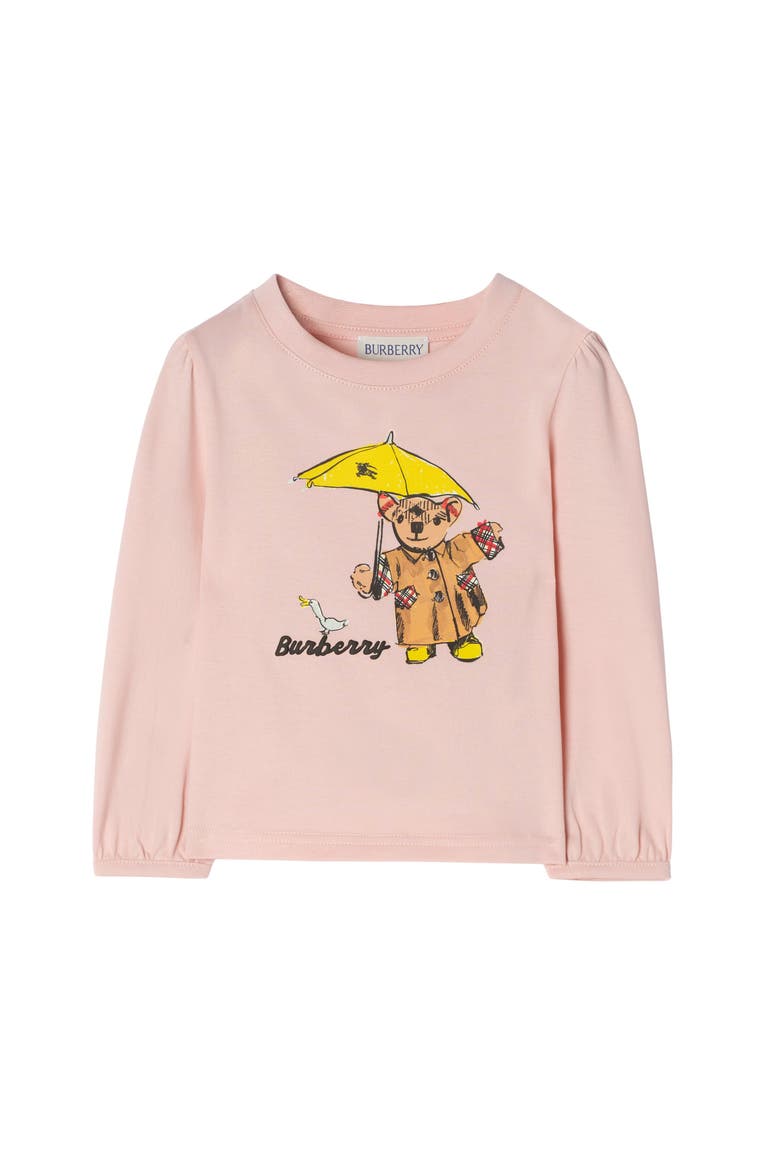 Rain Bear  Cotton Long-sleeve T-shirt, Main, color, Bouquet pink