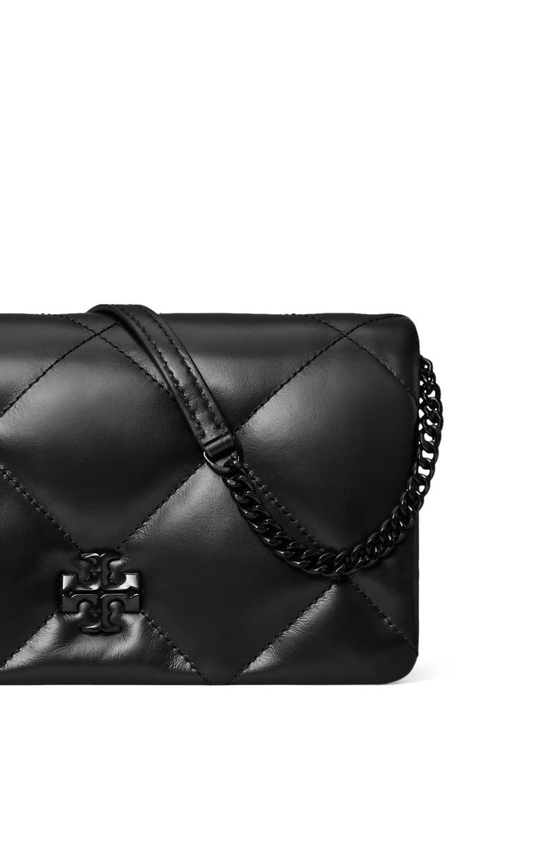 Tory Burch Kira Diamond Quilted Wallet on a Chain, Alternate, color, Black