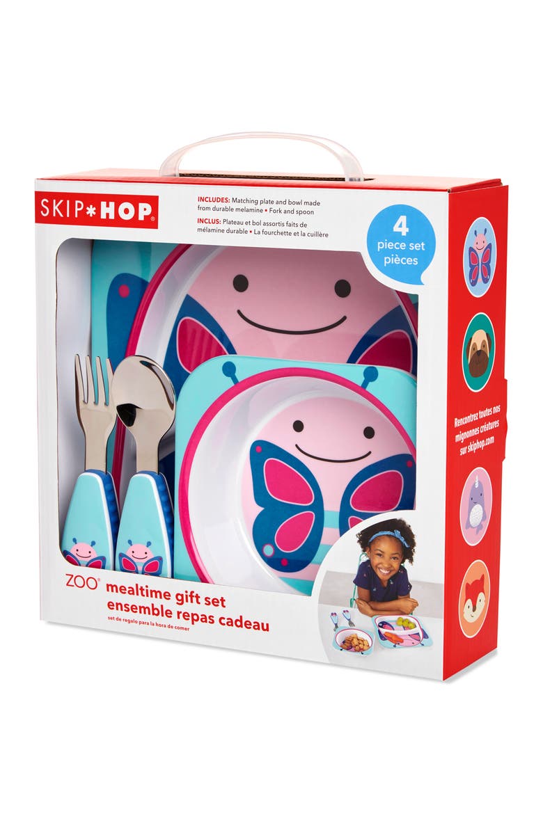Zoo Butterfly Mealtime Plate, Bow & Utensil Set, Alternate, color, MULTICOLOR