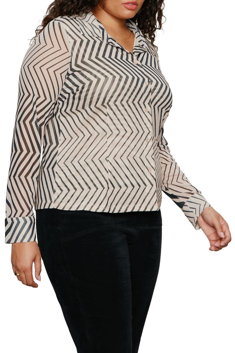 Femme Mixed Print Mesh Button-Up Shirt, Alternate, color, FROST WHITE