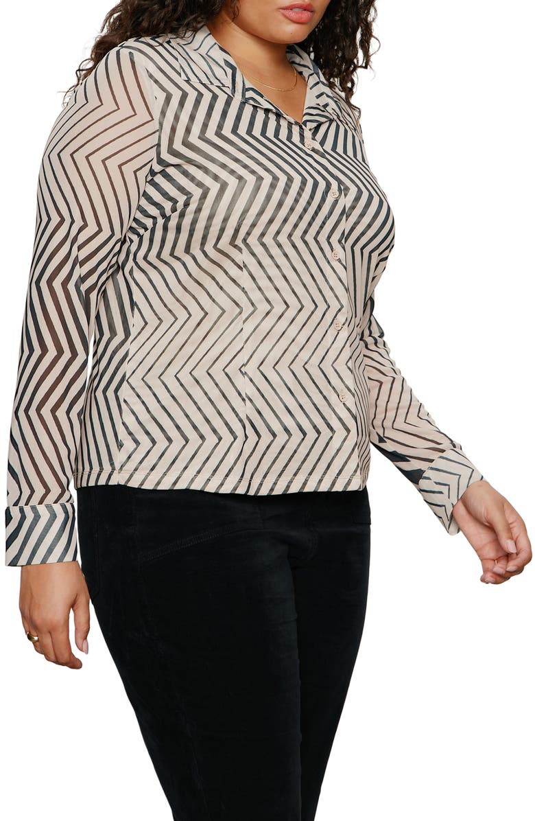 Sanctuary Femme Mixed Print Mesh Button-Up Shirt, Alternate, color, Frost White