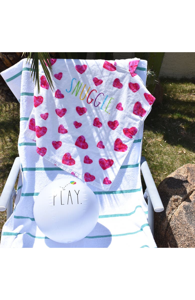 Rae Dunn Snuggle Kids Hooded Towel and 12 Inch Beach Ball Hearts, Alternate, color, Multicolored