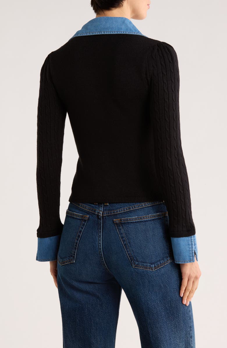 Ellen Tracy Denim Trim Button Front Cardigan, Alternate, color, 