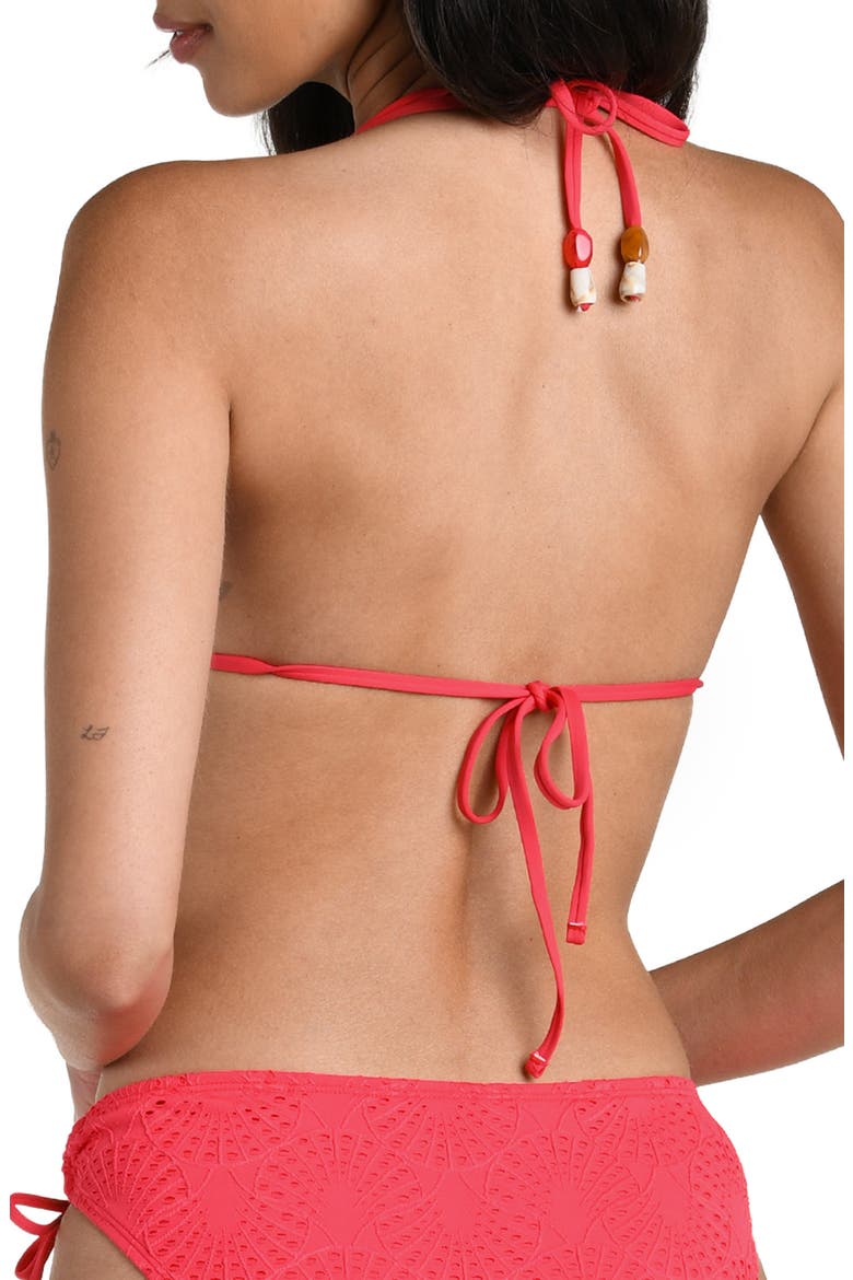 Shellbound Eyelet Triangle Bikini Top, Alternate, color, GUAVA