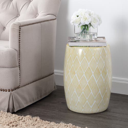 Jonathan Y Moroccan Diamonds 18" Ceramic Drum Garden Stool In Yellow