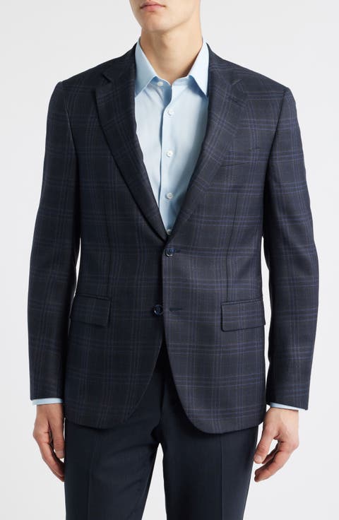 Flynn Classic Fit Navy Windowpane Check Wool Sport Coat (Regular & Big)