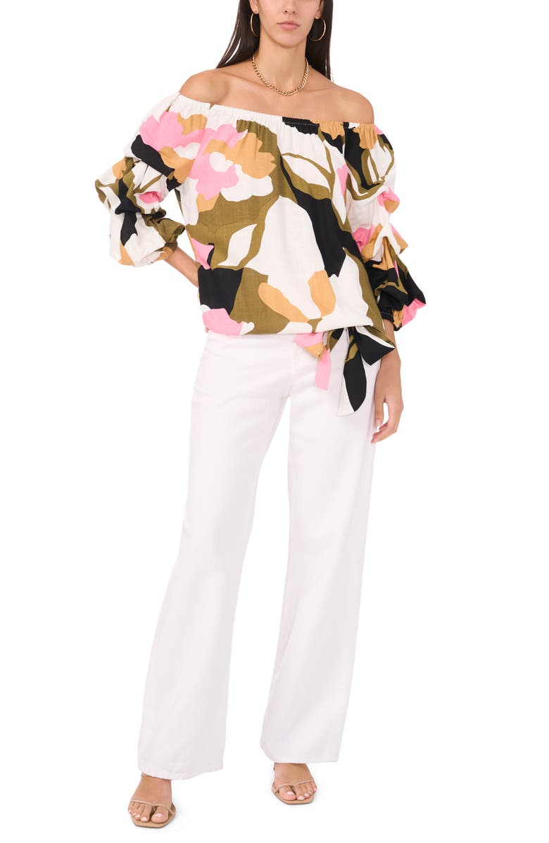 Vince Camuto Abstract Floral Off the Shoulder Bubble Sleeve Top, Alternate, color, 