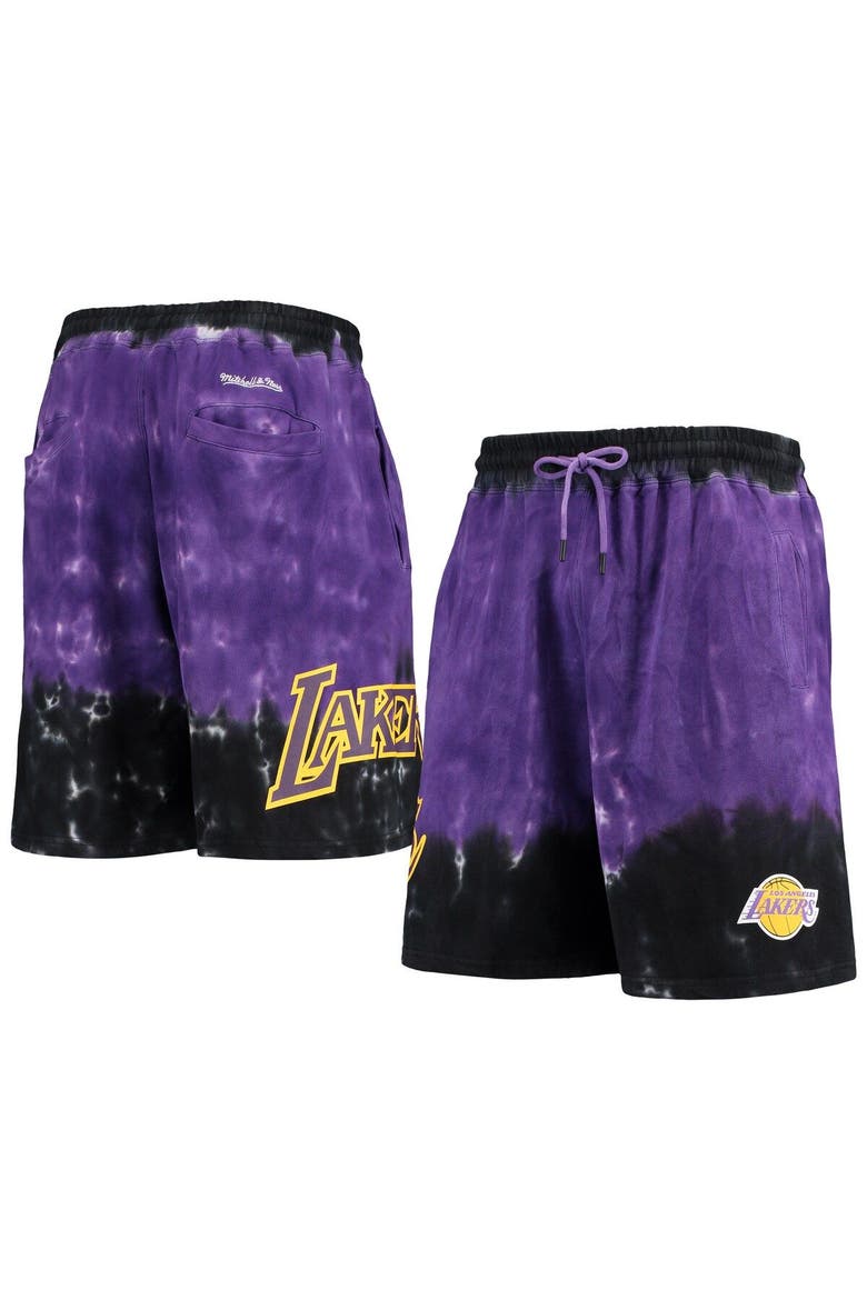 Men's Mitchell & Ness Black/Purple Los Angeles Lakers Hardwood Classics Terry Tie-Dye Shorts, Alternate, color, Purple
