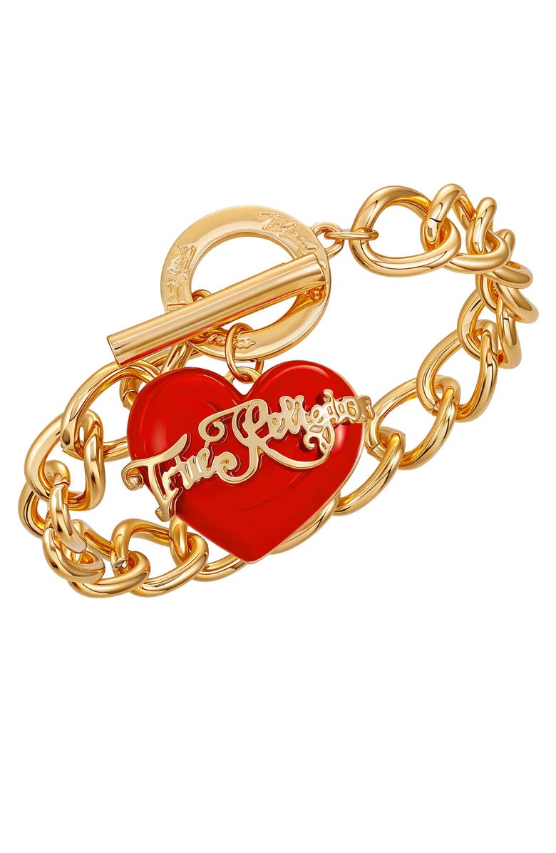 True Religion Chunky red heart charm bracelet, Alternate, color, Red