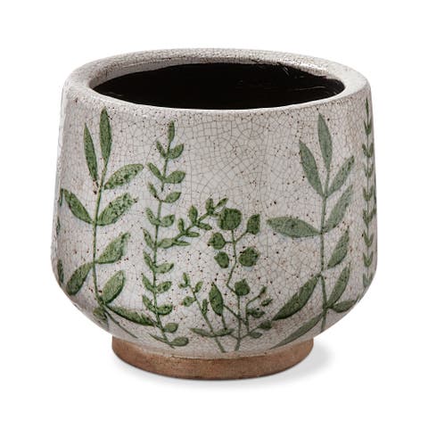 Foliage Printed Glazed Terracotta Footed Planter Large