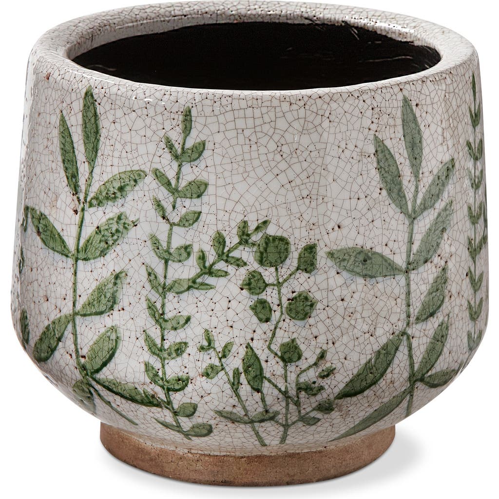 Tag Foliage Printed Glazed Terracotta Footed Planter Large In Multi