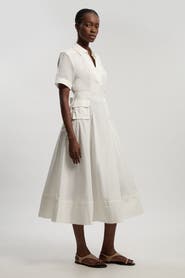 Karen Millen Utility Short Sleeve Organdie Midi Dress