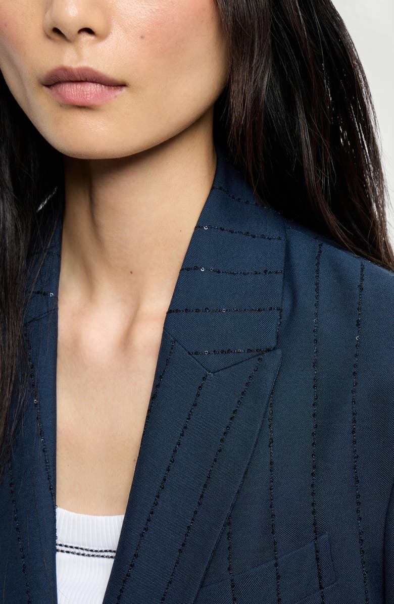 Brunello Cucinelli Dazzling chalk stripe blazer, Alternate, color, Blue