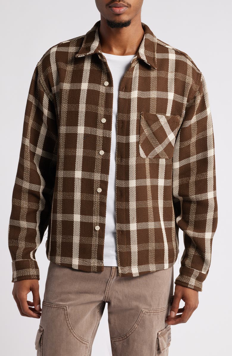 PacSun Plaid Flannel Crop Button-Up Shirt, Main, color, 